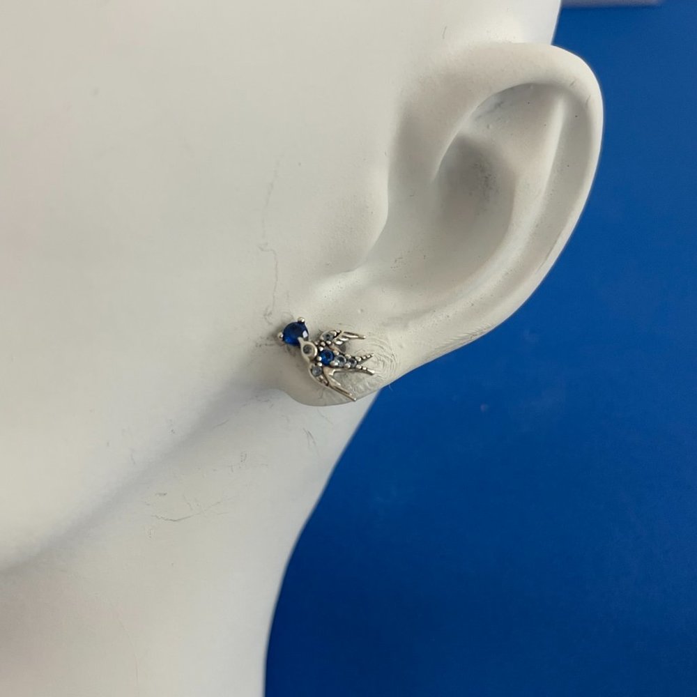 Pandora Sparkling Swallow Stud Earrings deep blue man-made crystal Earrings